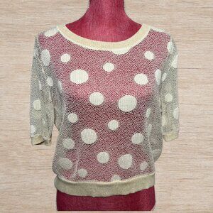 NWT Polka Dot Mesh Blouse Cream White Top Womens Size Medium Coquette Cute